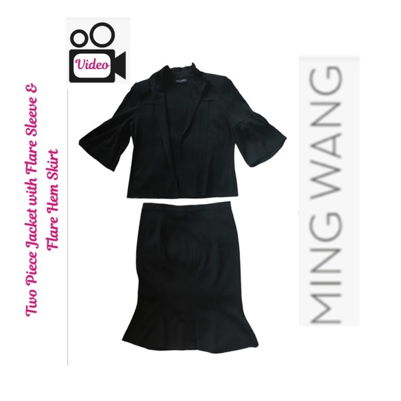 Ming Wang Set Jacket & Skirt With Flare Sleeves & Hem - Picture 1 of 5